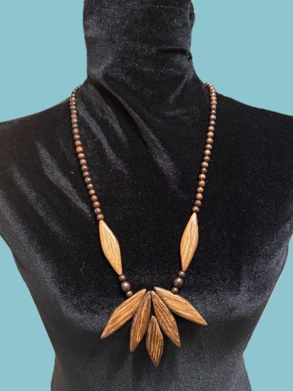 Artisan Waterfall Hand-Carved Wood Bead Necklace, Dark Wood